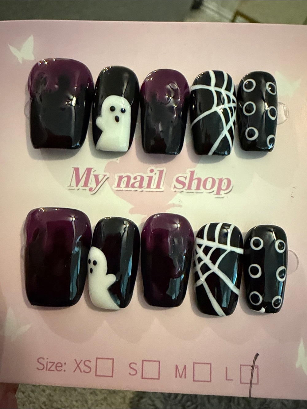 Press-On Halloween Nail Set in Black & Purple by